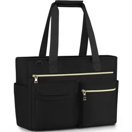 NEWHEY Bolsas de Mujer para Laptop 15.6 Pulgadas Tote Bag Maletin para Laptop Grande Bolsa de Mano para Mujer Impermeable Nylon Portafolios Negro