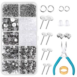 Earring Posts and Backs, Caffox 1800pcs Stainless Steel Stud Earring Kit with Earring Base Studs, Earring Backs and Jump Rings for Clay, Resin, Pearls, Jewelry Making and Crafting