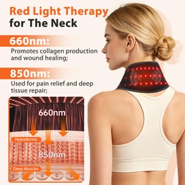 Neck Heating Pad with Massage, Heating Neck Wrap with 660nm 850nm Red Light, with 3000mAh Rechargeable, 3 Levels Heat & 3 Massage, Electric Nape Heating Pad for Soreness Stiffness