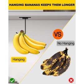 Peasulin Banana Hanger Hook, Under Cabinet Double Hook Holder for Fresh Fruits, Space-Saving Kitchen Organizer, Foldable Metal Design (Single Hook Black, 1 Pack)