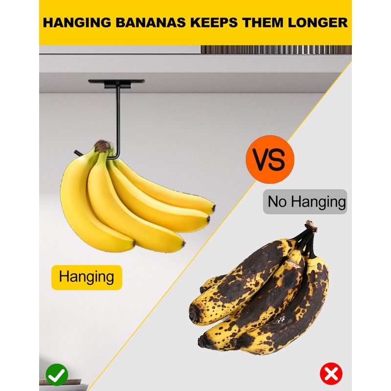 Peasulin Banana Hanger Hook, Under Cabinet Double Hook Holder for