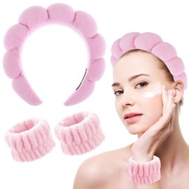 YUXIANLB Spa Headband Face Bracelet Set Soft Sponge Headband Makeup Skin Care Hair Band Wrist Towels Fashion Headpiece Cute Headpiece Shower Hair Accessories for