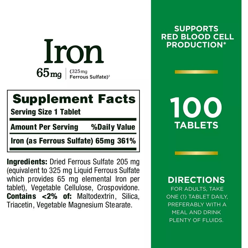 Nature’S Bounty Iron 65Mg, 325 Mg Ferrous Sulfate, Cellular Energy