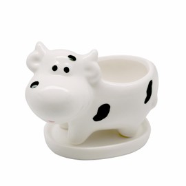DIYOMR Cute Animal Planter Cow Dog Shaped Funny Small Succulent Pot White Ceramic Plant Pot with Tray for Mini Plants Flowers Cactus, Smooth Ceramic - Plants Not Included (Cow)