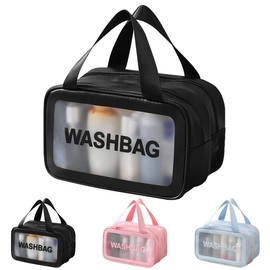 Namenand Transparent Toiletry Bag, Waterproof PVC Cosmetic Bag for Women Men, Airplane Bags with Zip, Suitable for Bathing Bag, Portable Makeup for Travel Holiday, Black, 30 x 12 x 20 cm, Travel