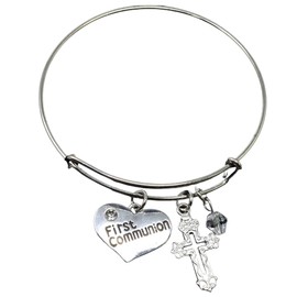 Needzo First Communion Bracelet, Charm Baptism Jewelry Gift, One Size Fits Most