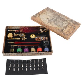 Feather Pen Set European Style British Retro Lacquer Stamp Dipped in Water Quill Pen Set with InkWine Red