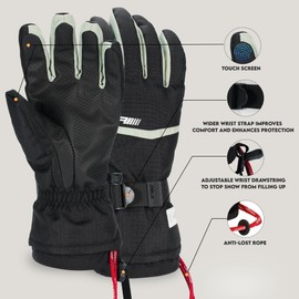 JRZHX Touch Screen Ski Gloves Women & Men with Quadruple Layer Protection, Waterproof Snow Gloves Breathable & Warm, Snow Stopper Adjustable Wrist Drawstring, Anti-Lost Rope (Black, X-Large)
