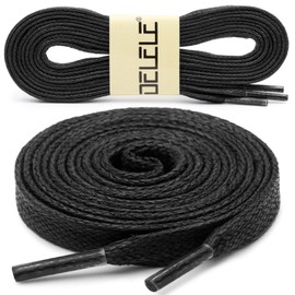 DELELE Flat Waxed Cotton Shoelaces: 47 inch Black Wax Shoe Laces for Sneakers Boot 2 Pair