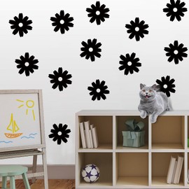 72× Small Daisy Flowers Decals Daisy Wall Decals Flower Wall Stickers for Wall Peel and Stick for Nursery Bedroom Living Room Home Wall Car Bumper Decor (Black)