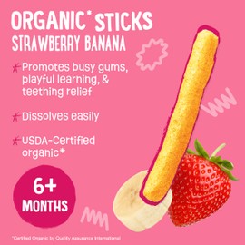 Earth's Best Organic Baby Food, Dissolvable Teething Snack for Babies 6 Months and Older, Strawberry Banana Crunchy Sticks, .56 oz Pack (Pack of 5)