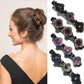4PCS Sparkling Crystal Stone Braided Hair Clips, Small Rhinestone Hair Clips Hair Braid Clips, Hair Accessories Four-Leaf Chopped with Rhinestones for Women Girls