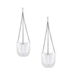 Meicynhoger Set of 2 Vintage Hanging Flower Pots, 16.5 cm Balcony Planters - Transparent Self-Watering Pot with Hooks for Indoor Outdoor, Table, Wall, Patio and Transparent Jardi