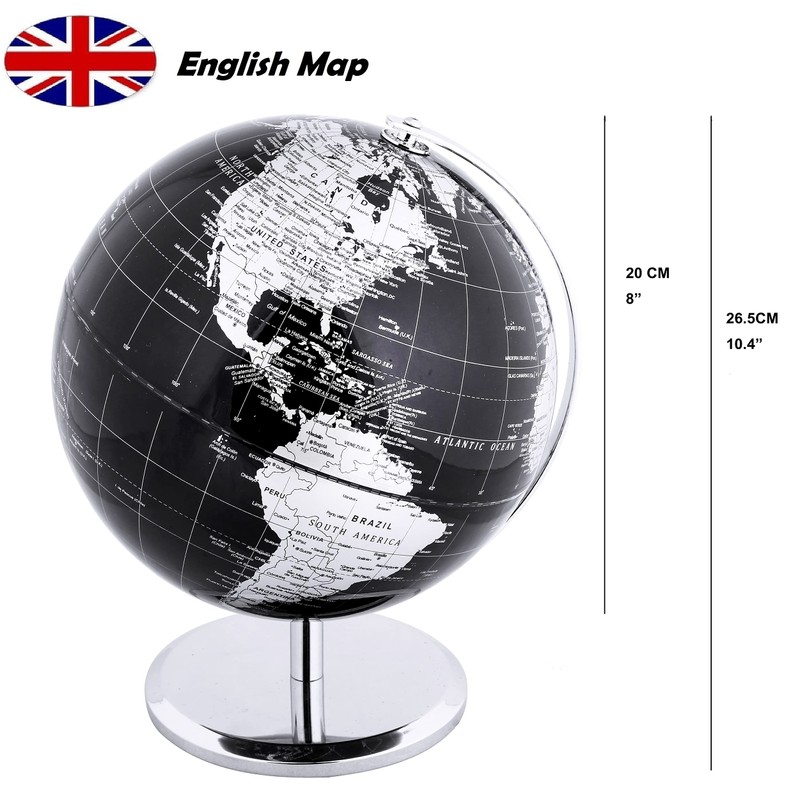 Exerz 8" World Globe Black - Stainless Steel Arc and