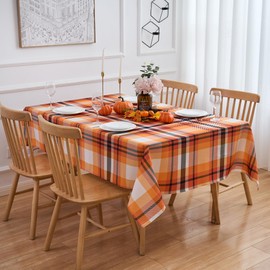 VEDACHIC Orange Black Plaid Tablecloth 60"x120" Rectangle Fall Table Cloth - Thanksgiving Oblong Autumn Polyester Tartan Plaid Table Cover Reusable Water Resistant for Outdoor Holiday Party Picnic