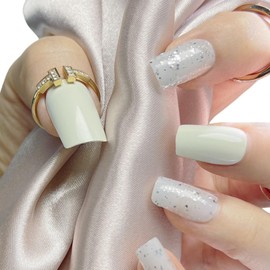 Press On Nails -Square Mint Fake Nails with Glaze Finish | Salon Quality | 24 nail kit -12 Sizes with 48 Jelly tabs| Reusable Durable Easy-Removal False Nails