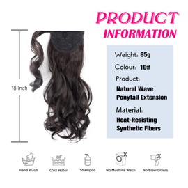 Amir Hair 18 Inch Curly Ponytail Extension Heat Resistant Synthetic Hairpiece Wrap Around Long Hair Pony Tails Hair Extension for Women(18 Inch (Pack of 1), 10#)