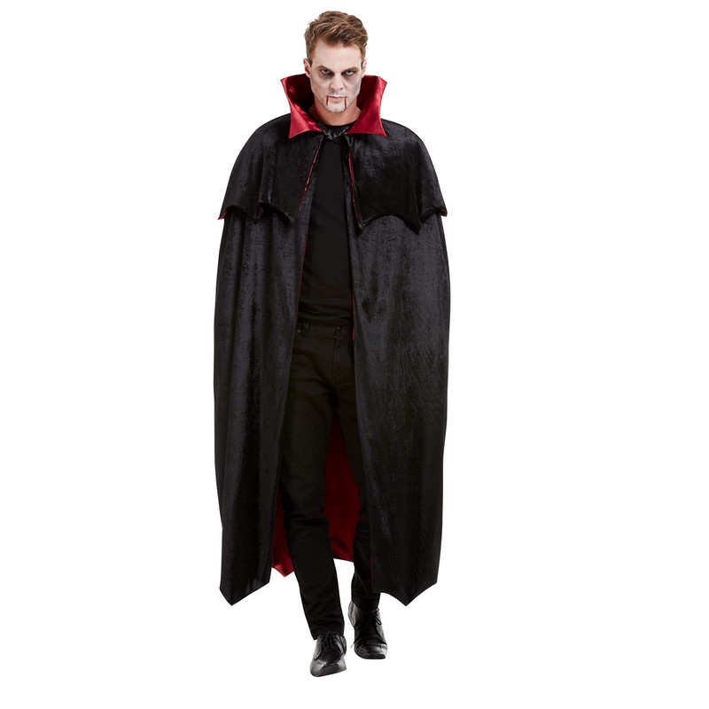 Smiffys Vampire Cape Black Velour with Red Lining Halloween