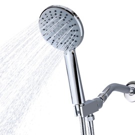 5-Setting High Pressure Handheld Shower Head with Anti-Clog Nozzles, 5.1-Inch Chrome Detachable Showerhead Set, 59-Inch Stainless Steel Hose, and Adjustable Wall & Overhead Brackets