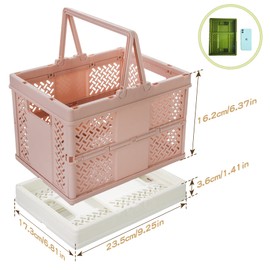 Spesh 2 Pcs Collapsible Storage Crates 24cm*18cm Mini Foldable Shopping Baskets with Handles Small Plastic Crates for Picnic,Shopping,Camping(White+Pink)