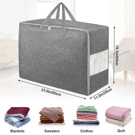 2Pack 84L Large Storage Bags, Folding Moving Comforter Blanket Storage Bags Closet Organizers and Storage Containers with Strong Handles&Zippers Clear Window for Clothes Bedding Pillow, Grey