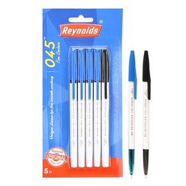 Reynolds 045 Ball Pen SET - 5 PENS (4 Blue 1 Black) | PENS WITH COMFORTABLE GRIP | BALL PENS FOR WRITING | PEN FOR STUDENTS & OFFICE STATIONERY | 0.7 mm TIP SIZE