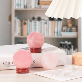Nupuyai Natural Rose Quartz Stone Ball with Wooden Stand Round Crystal Ball Fortune Telling Ball for Feng Shui, Meditation, Scrying and Home Office Decoration