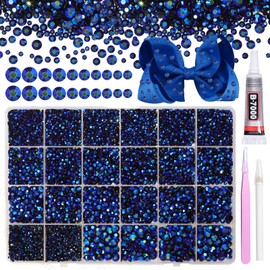21000Pcs Black Blue AB Rhinestones for Bedazzling Kit, Mix Sizes Jelly Bedazzling Resin Gems, Gems Bedazzling for Crafting, Black Blue AB Flatback Resin Rhinestones for Craft DIY Face Makeup