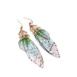 3 Pairs Multicolored Butterfly Wing Drop Dangle Earrings Set Crystal Rhinestone Gold Plated Simulation Insect Hook Dragonfly Wings for women wedding Jewelry-C