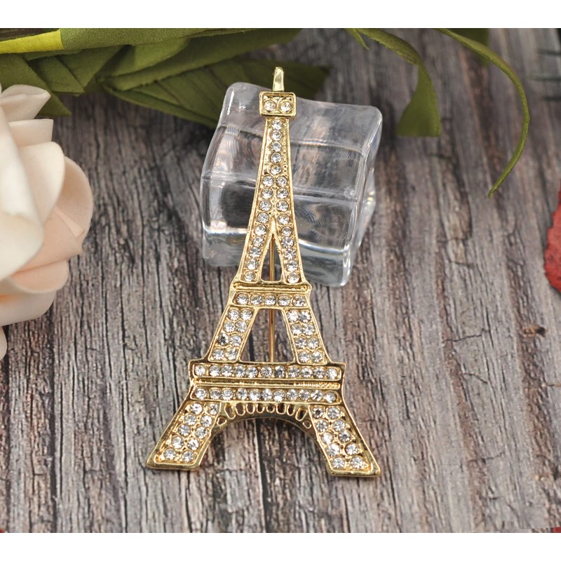 Gyn&Joy Gold Tone Clear Crystal Rhinestone Fashion Tower Brooch Pin