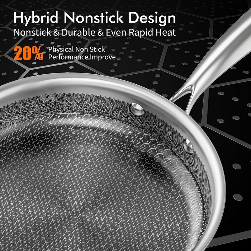 AuFranc® Hybrid Nonstick Stainless Steel Pots and Pans Set, Induction