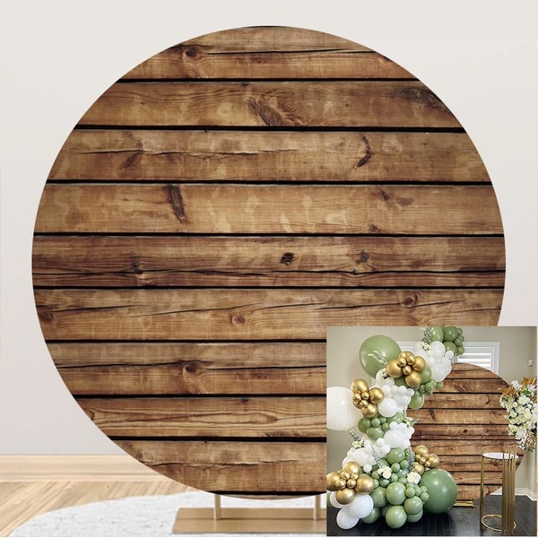 Leowefowa Polyester Rustic Wood Board Round Backdrop (Without Stand,not Real