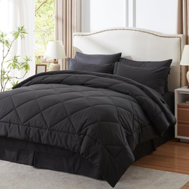 NexHome Black King Size Comforter Set- Bed in a Bag 8 Piece All Season Bedding Sets with Comforter, Flat Sheet, Fitted Sheet,Bed Skirt, Pillow Shams and Pillowcases