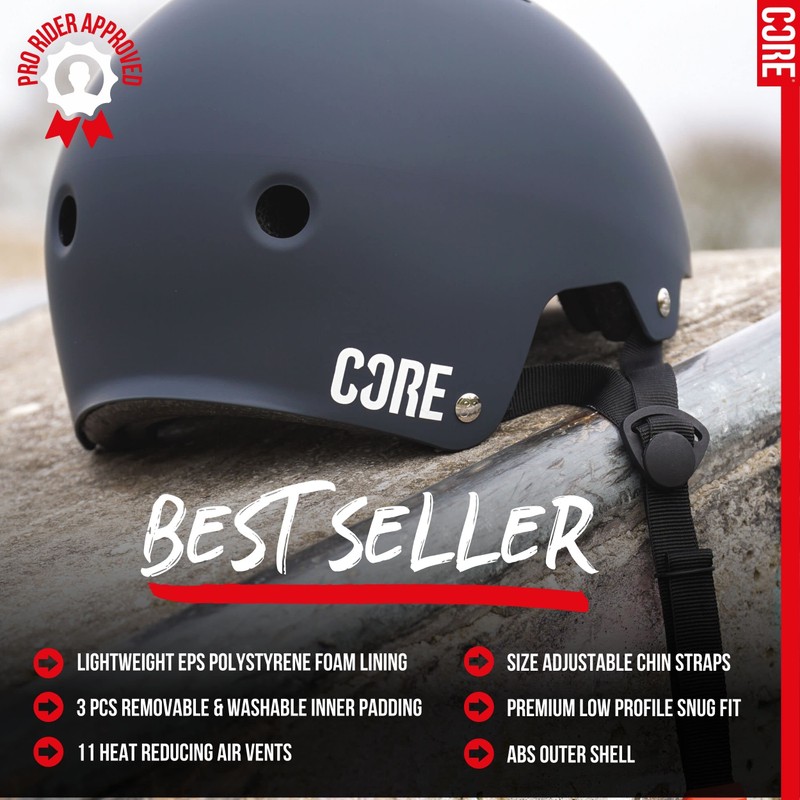 CORE Protection Action Sports Helmet Skate/BMX/Bike/MTB/Roller Derby/Scooter - White, XS/S