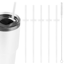 5PCS Silicone Straw for Yeti Rambler 30/20/10oz，Reusable Plastic Straws and Cleaning Brush for Yeti Tumbler with Magslider Lid ，Yeti Accessories，Replacement Drinking Straws，BPA Free (White)