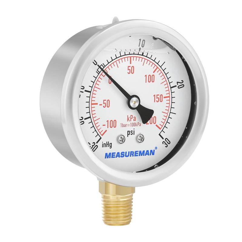 MEASUREMAN 2-1/2" dial, 1/4" NPT Lower, Glycerin Filled, Stainless Steel