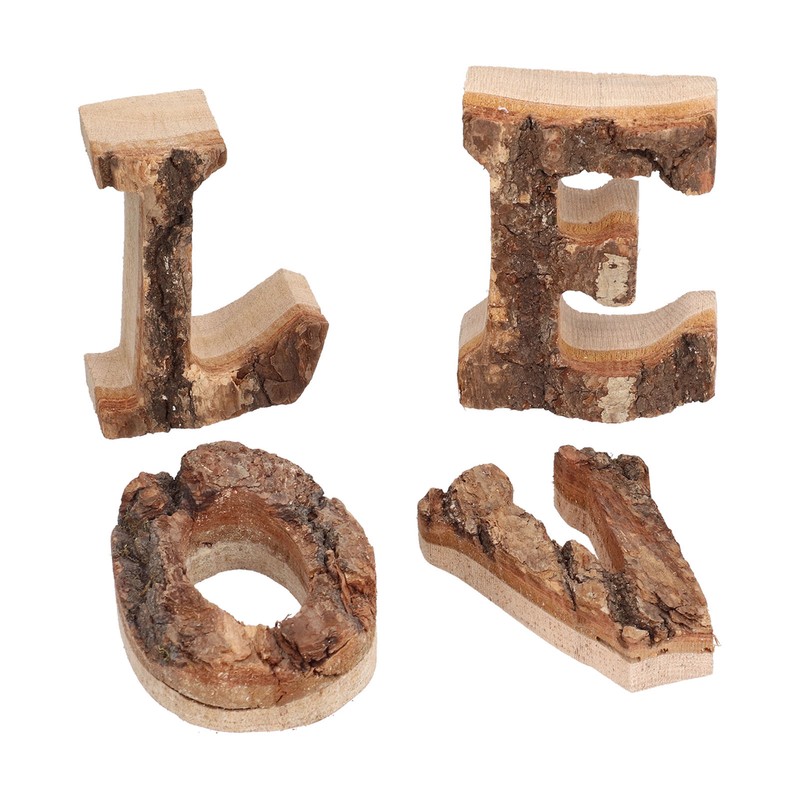 4Pcs Letters Wooden Blocks LOVE Shape Retro Free Standing Decorative