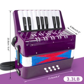 Accordion, 17 Keys Piano Accordion for Kids 8 Bass with Straps for Beginners Student Educational Musical Instrument (Purple)