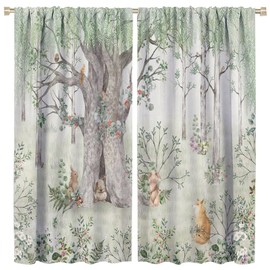GoDazzling Retro Rustic Forest Animals Blackout Window Curtains, Farmhouse Lodge Cabin Woodland Cartoon Country Hunting Fox Bunny Curtains, for Living Room Bedroom 21(W)*45(L) 2 Panels