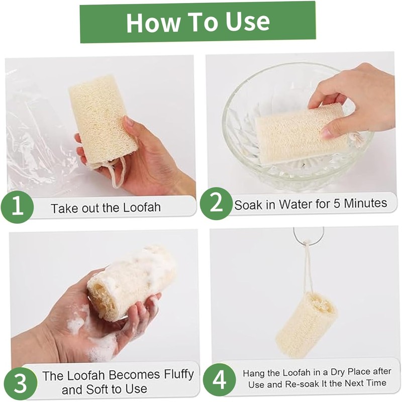 Esponja de lufa orgánica 4 unidades exfoliante natural exfoliante corporal