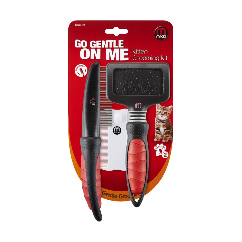 Mikki Kitten Cat Grooming Kit with Slicker Brush, Comb and