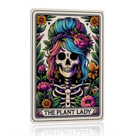 Tarot Skeleton Wall Decor, Funny Tarot Card Wall Art Decor, Skeleton Plant Lovers Decor, Sarcastic Skeleton Skull Witch Stuff, Metal Aluminium Plate Signs for Farmhouse Home Office Kitchen 8 x 12 Inch