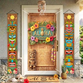 3Pcs Luau Party Decorations Door Cover Tiki Porch Sign Banner, 70.9 In Hawaiian Tropical Summer Beach Theme Party Decor Supplies for Front Door Entrance Baby Shower (Hawaiian)