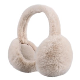 MniJiza Women Winter Ear Muffs Foldable Fluffy Ear Warmer Faux Fur Ear Cover Cold Weather Outdoor Earmuffs (Beige)