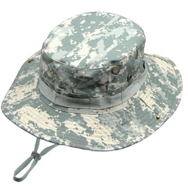 Camo Boonie Hat for Men Women, Military Tactical Wide Brim Bucket Hats, UPF50+ Jungle Sun Hats for Fishing Hunting Safari, D-digital Acu, One Size
