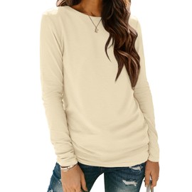 ATHMILE Spring Womens Long Sleeve T Shirts Crewneck 2025 Cotton Tshirt Fall Tunic Tops Ladies Fitted Shirts Basic Cute Tee Cream