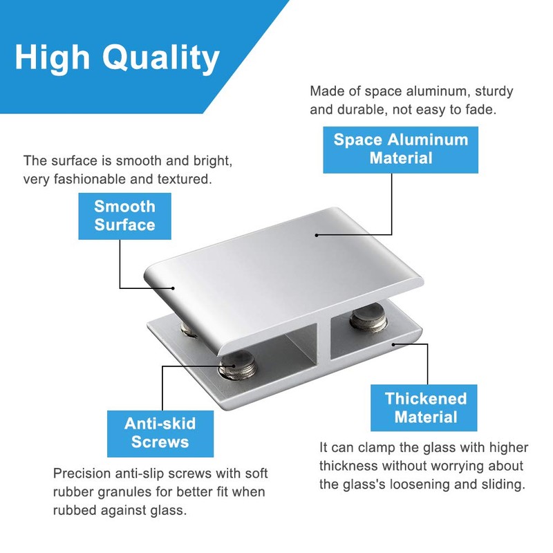 INCREWAY 4pcs Glass Clamp, Adjustable Double Side Aluminum Alloy Glass
