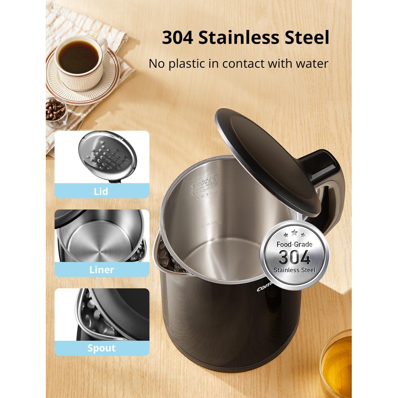 COMFEE' Electric Kettle and Tea Kettle, 1.5L Double Wall, Stainless