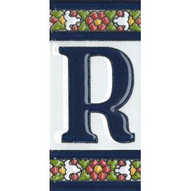 Spanish Flower Letter R Ceramic Tiles with Frame