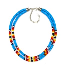 Native Style Beaded Double Strand Rope Necklace for Women Handmade, Glass, No Gemstone